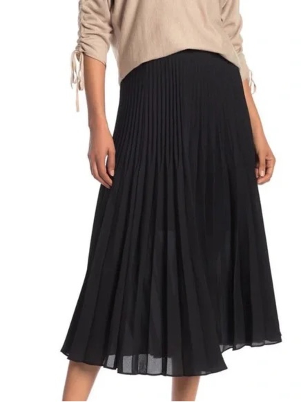 Max Studio Black Pleated Midi Skirt Small Minimal Classic Flowy